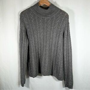 Ann Taylor Gray Cableknit Silk Cashmere Turtleneck Sweater